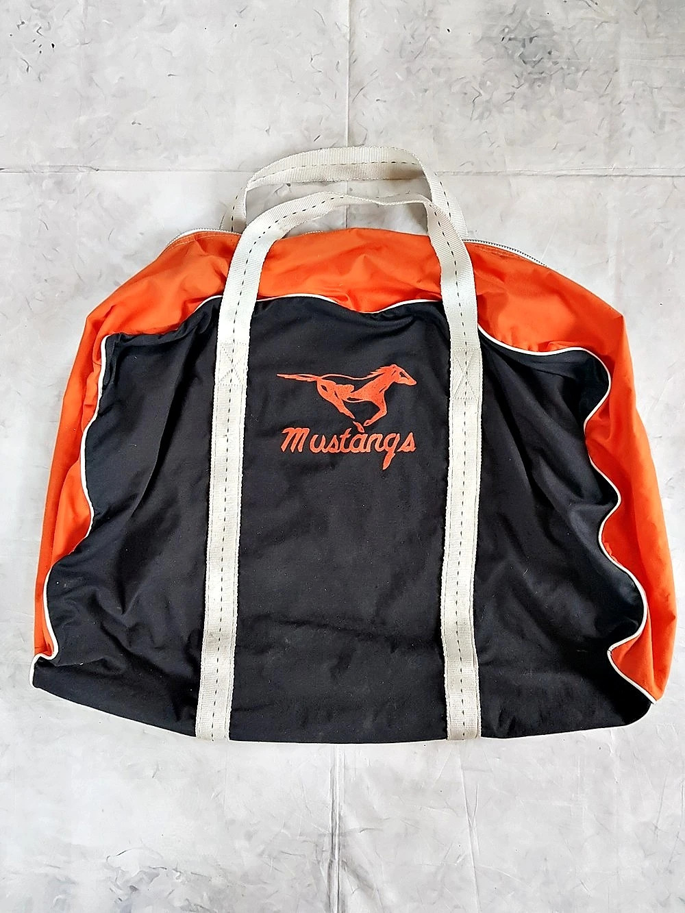 Vintage 1970s Mustangs Tote Bag in Orange & Black BIG CLIX ZIPPER